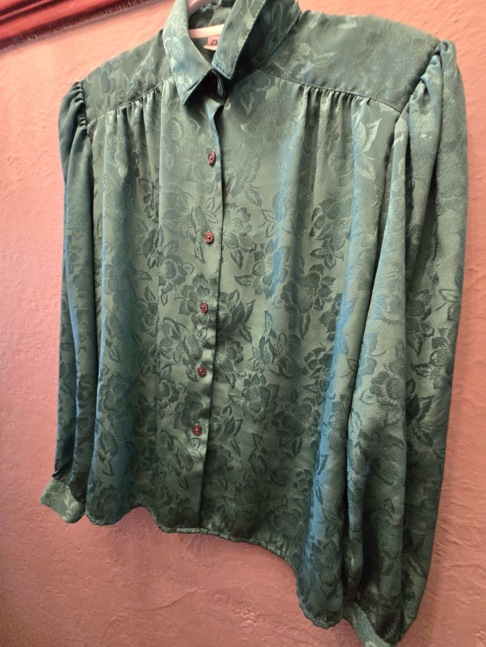 Vintage Editions Emerald Green Floral Jacquard Blouse Women's Medium - Picture 4 of 12